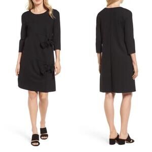 Halogen Women’s Black Bow Tie Detail Knee Length Dress 3/4 Sleeves Size XL